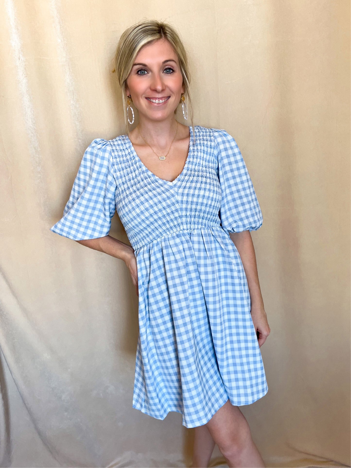 Gingham Puff Sleeve Dress