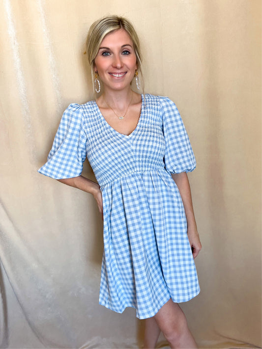Gingham Puff Sleeve Dress