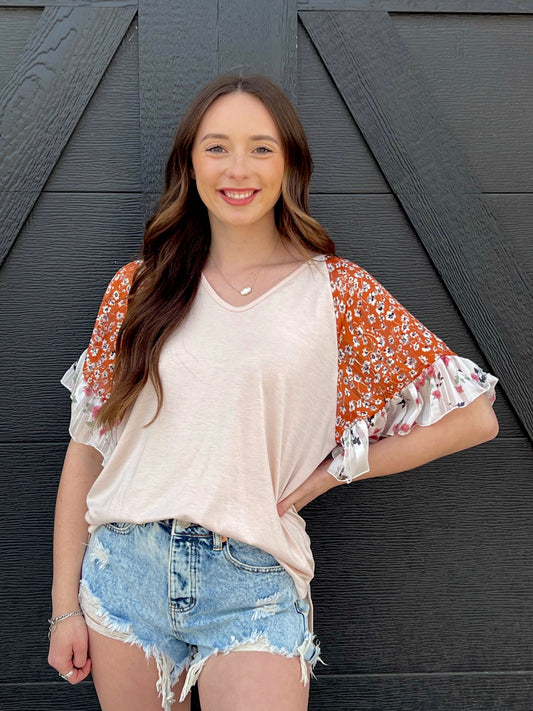 Floral Sleeve Breezy Top