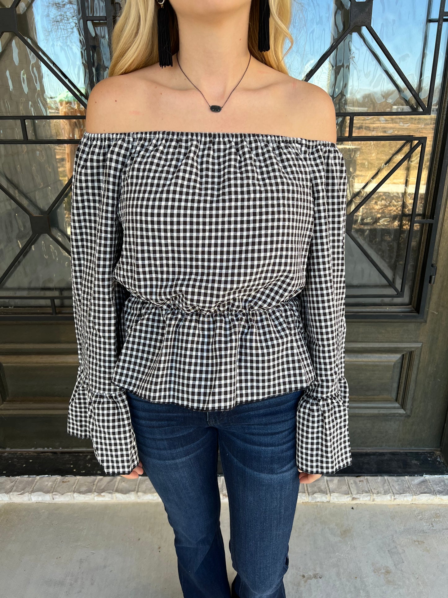 Gingham Off the Shoulder Top