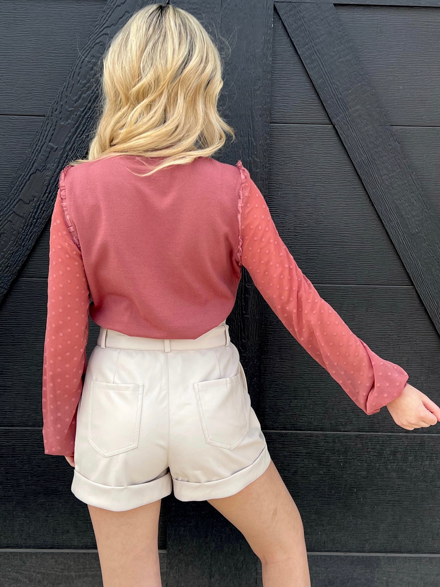 Mauve Swiss Dot Sleeve Top