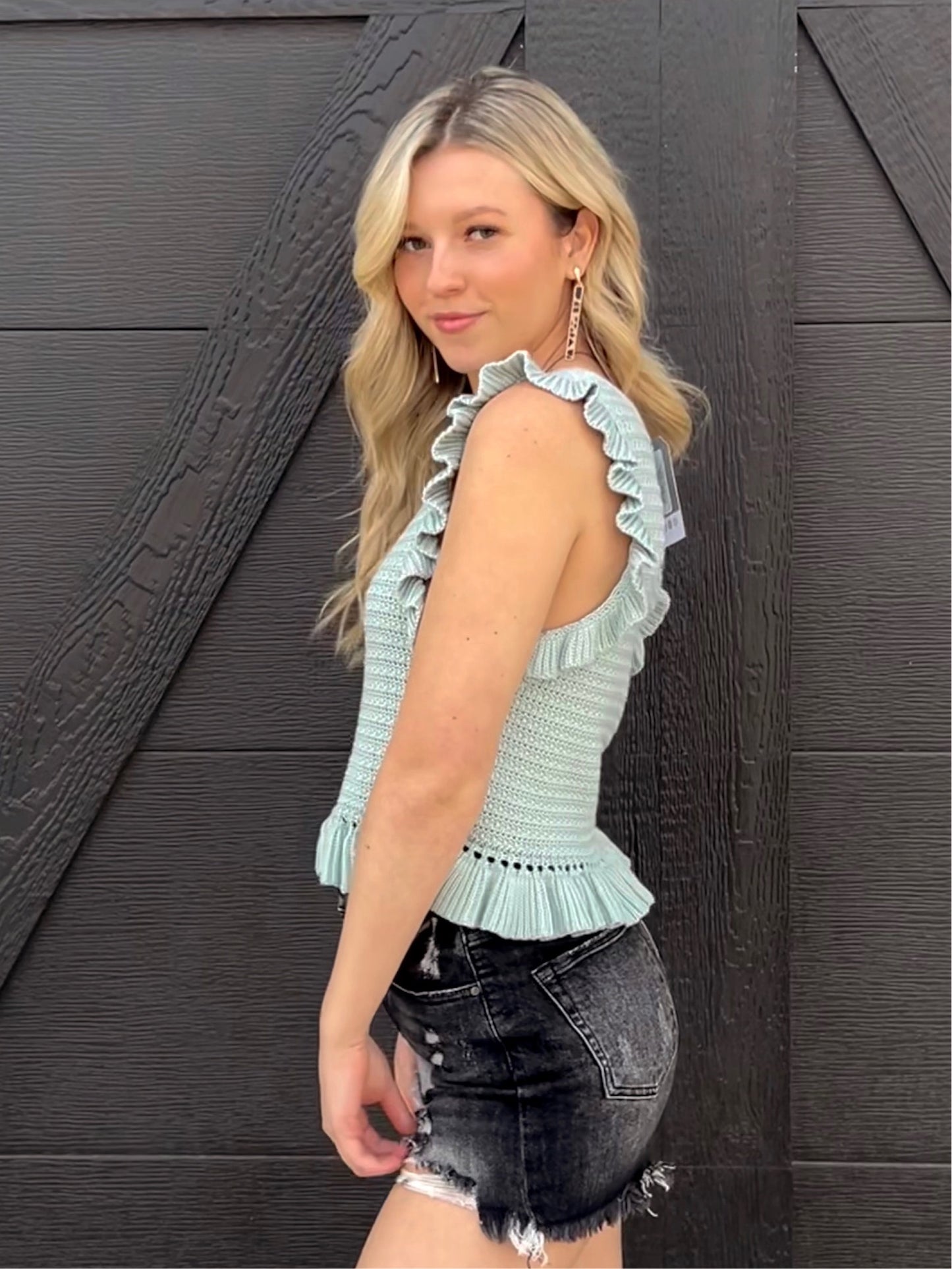 Knitted Ruffle Sleeve Top
