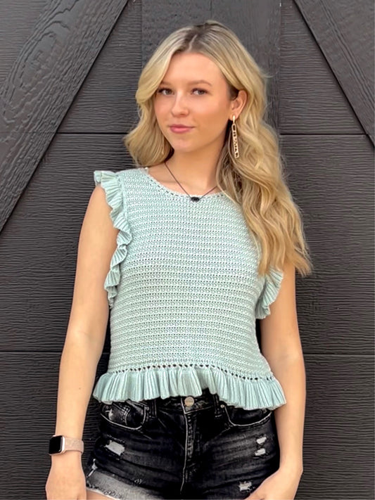 Knitted Ruffle Sleeve Top