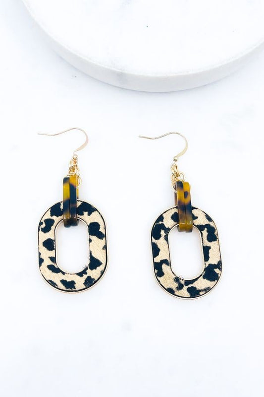 Leather Leopard Dangle Earrings